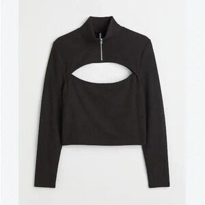 Divided black cut out shirt size small H&M zipper, long sleeve ribbed shirt